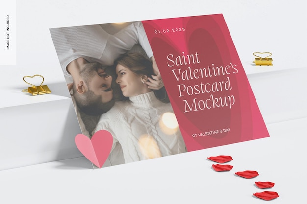 Saint Valentines Postcard Mockup,Leaned