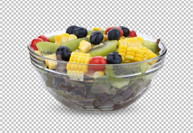 Salad in glass bowl isolated on alpha layer