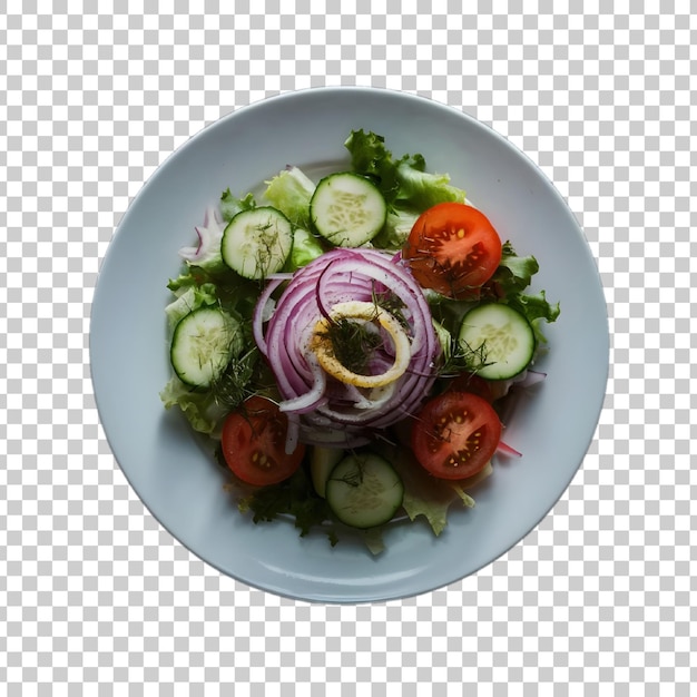 PSD a salad with onions tomatoes and cucumber on a plate