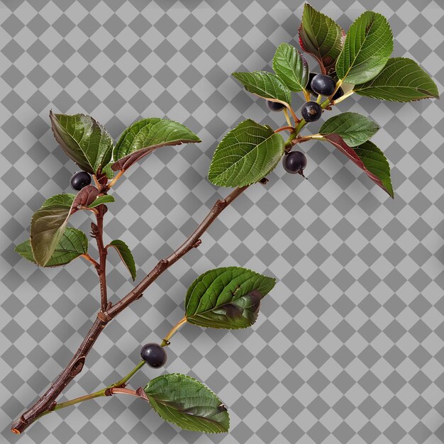 PSD salal branch glossy evergreen leaves that are arranged alter isolated object on clean background