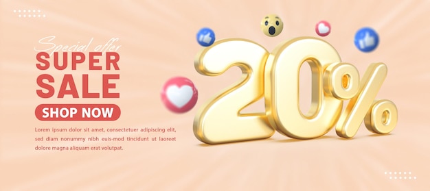 Sale 20 percentage banner template golden