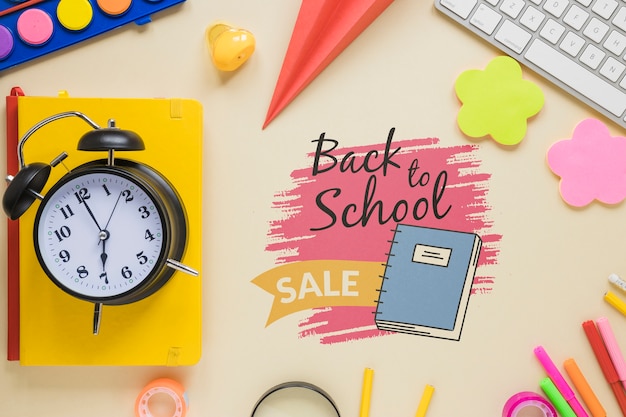 Sale for back to school items with clock