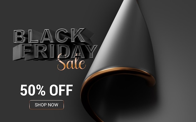 sale banner black Friday event on dark background 3d render concept for big discount