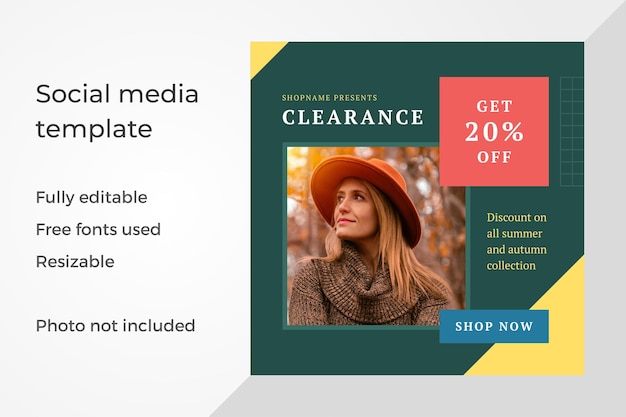 Sale discount squared frame with web internet announce social media post template