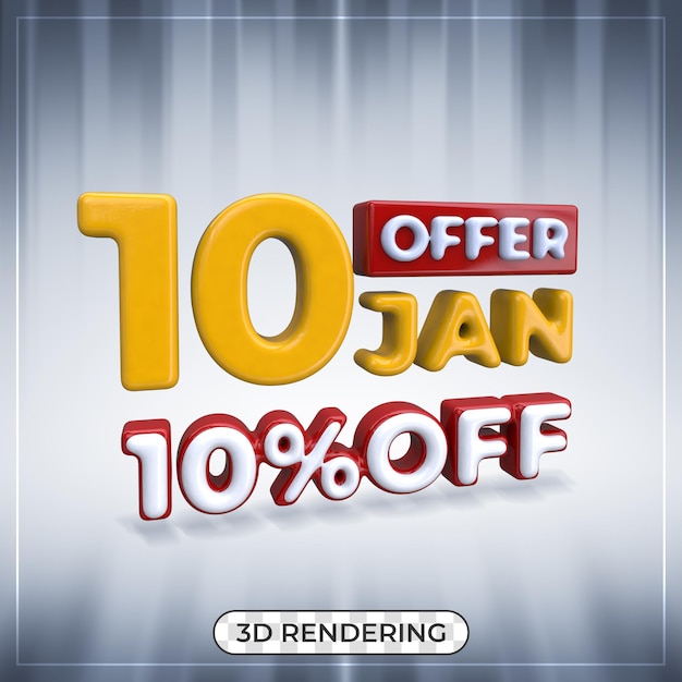 Sale discount Text title for 10 January 3D rendering