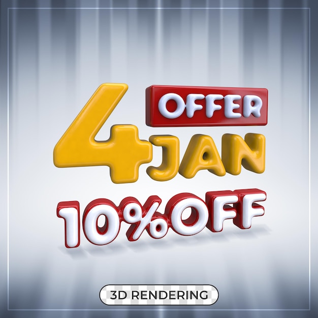 Sale discount Text title for 4 January 3D rendering