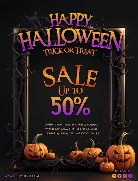 PSD sale promotion poster or banner with halloween pumpkin