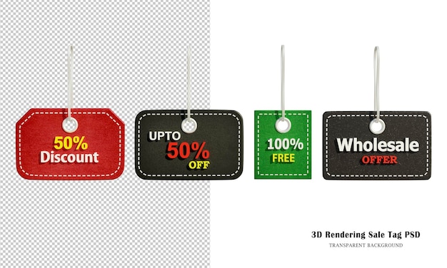 Sale tag 50 percent discount and off,100 percent free, Wholesale offer label badge 3d rendering.