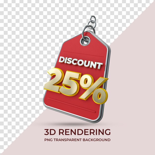 Sale tag discount 25 percent 3d rendering isolated transparent background