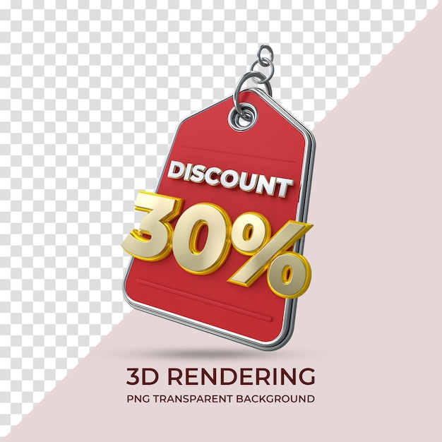 Sale tag discount 30 percent 3d rendering isolated transparent background