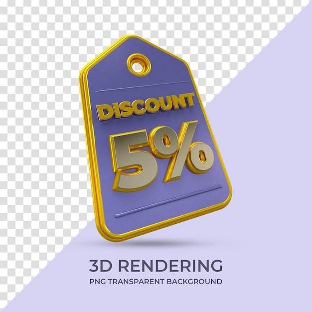 Sale tag discount 5 percent 3d rendering isolated transparent background