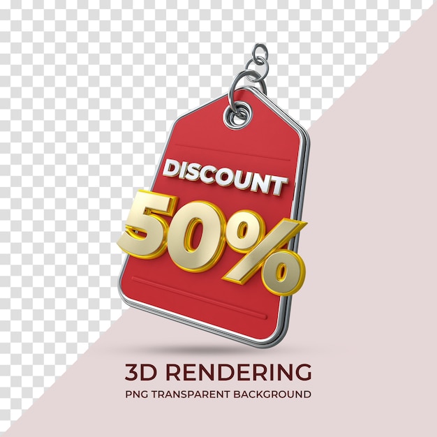 Sale tag discount 50 percent 3d rendering isolated transparent background