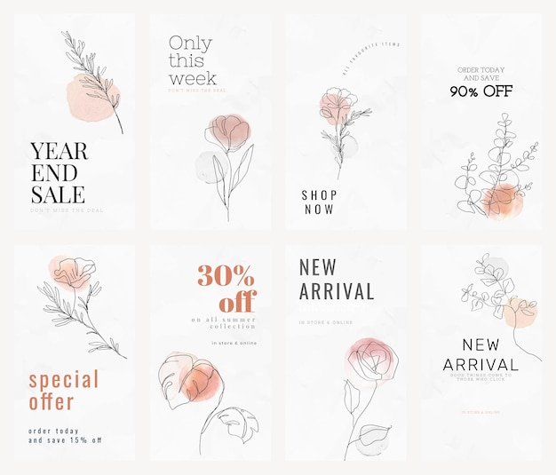 PSD sale templates psd for online shopping business line art feminine design ad collection