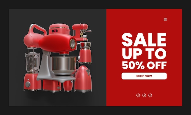 Sale Web Page Template With Stand Mixer 3D Render Illustration