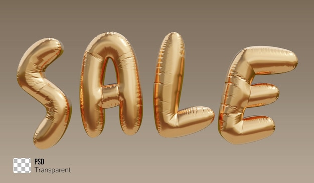 Sale word gold foil balloons 3D rendering Shopping concept