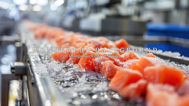 PSD salmon fillet on a conveyor belt in a processing plant