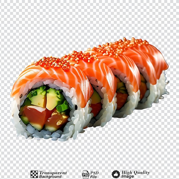 salmon sushi roll isolated on transparent background