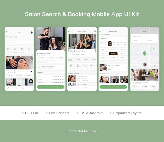 Salon Search and Booking Mobile App UI Kit