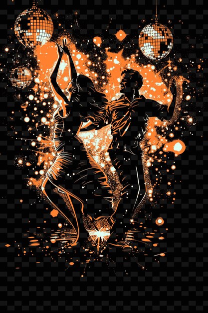 Salsa Dancers in a Nightclub With Disco Balls and Neon Light Illustration Music Poster Designs