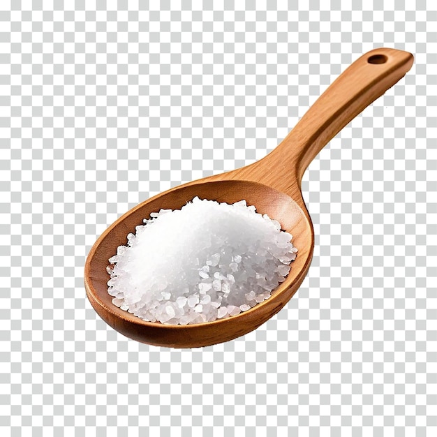 salt in wooden spoon isolated on transparent background