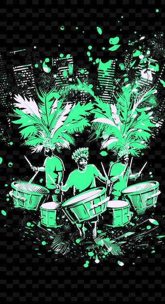 Samba Drummers in a Lively Street Parade With Feathers and S Illustration Music Poster Designs