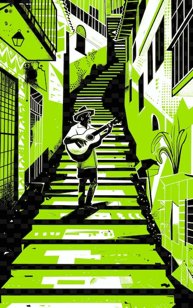 Samba Musician in a Rio De Janeiro Favela With Colorful Mura Illustration Music Poster Designs