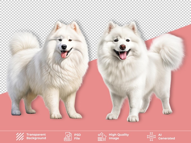 Samoyed dog sitting and standing isolated on transparent background