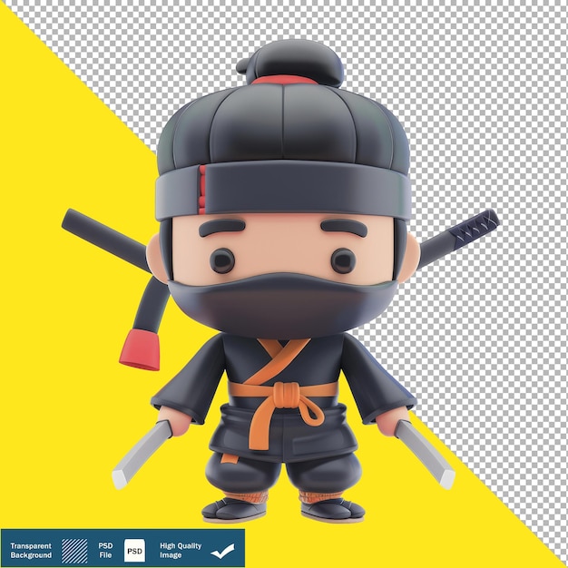 PSD samurai ninja with a holographic stealth interface 3d render transparent background png psd