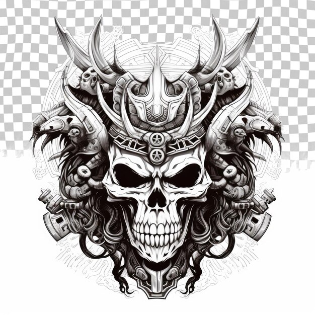 PSD samurai warrior skull hand drawn illustration isolated vector isolated on transparent background