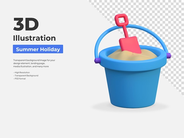 Sand bucket icon summer beach holiday 3d illustration