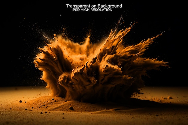 Sand explosion in closeup showcasing Transparent Background