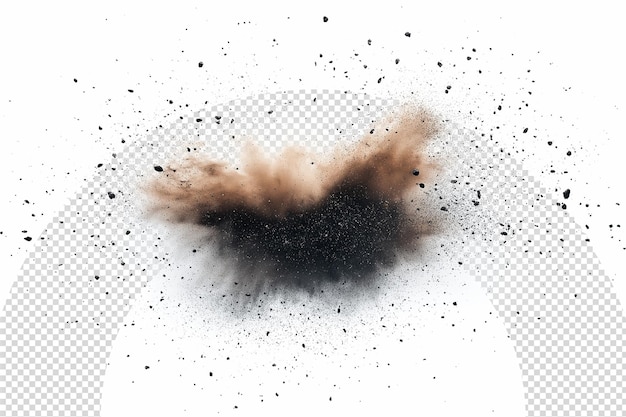 PSD sand particles flying explosion on transparent background