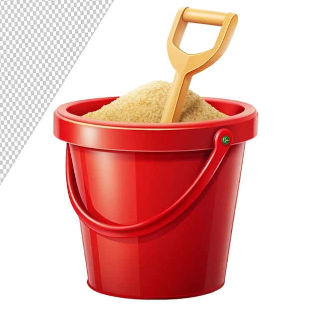 PSD sand in red bucket with shovel icon on transparent background