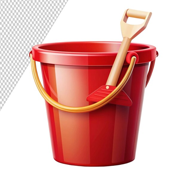 sand in red bucket with shovel icon on transparent background