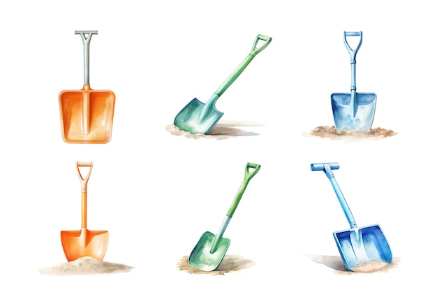 PSD sand shovel summer illustration watercolor style