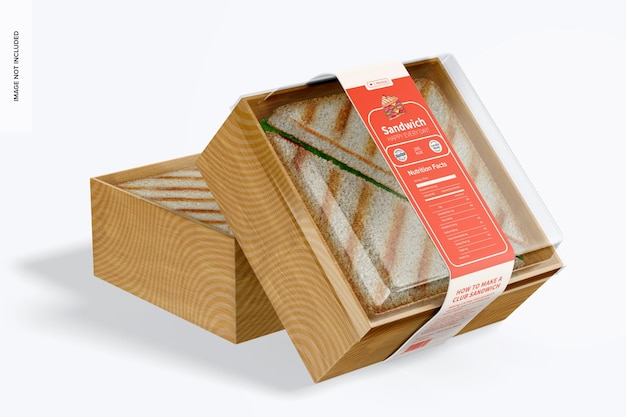 Sandwich Box with Lid Mockup, Leaned