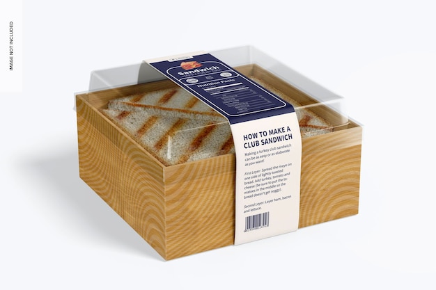 Sandwich Box with Lid Mockup, Perspective View