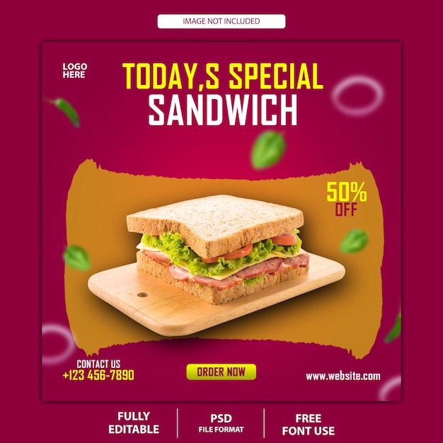 Sandwich and food menu social media post and banner