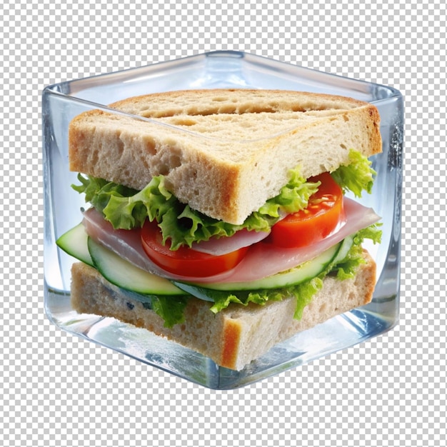 a sandwich inside a ice cube on transperent background