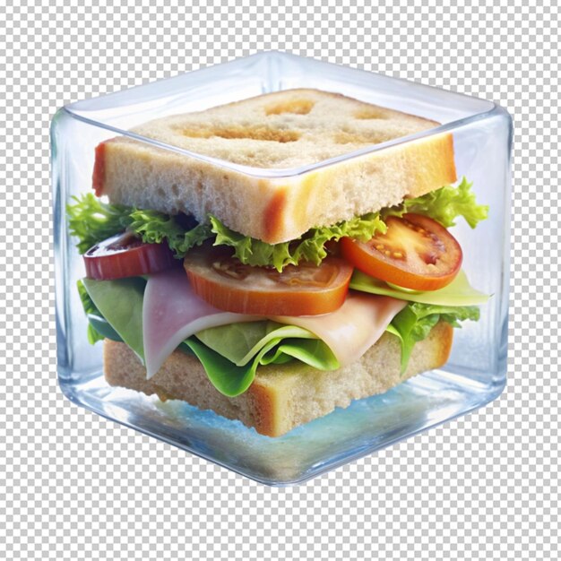 a sandwich inside a ice cube on transperent background