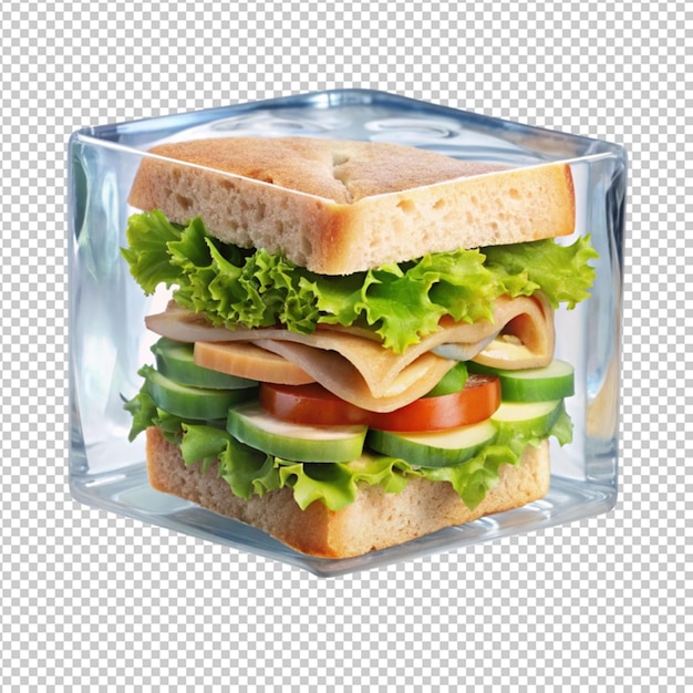 a sandwich inside a ice cube on transperent background