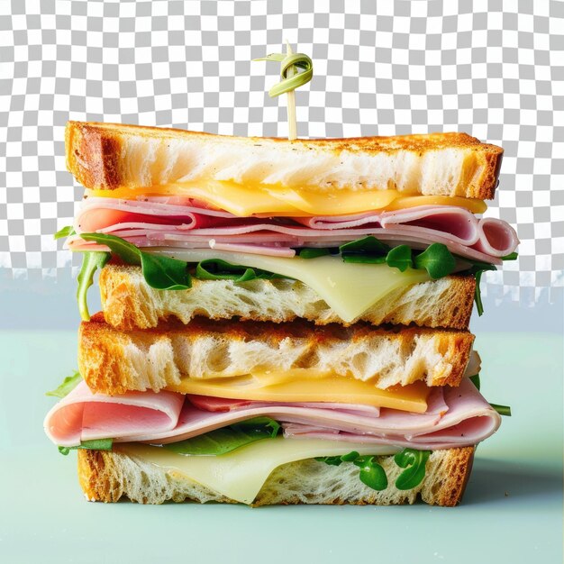 PSD a sandwich with cheese and ham on it is on a table