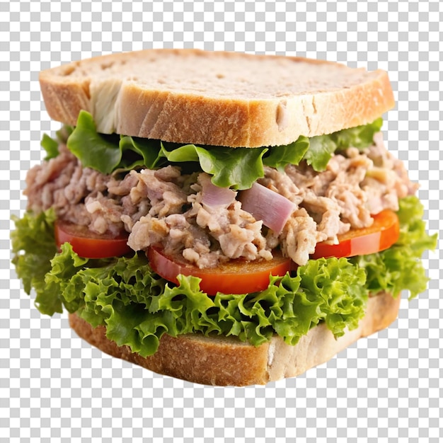 PSD a sandwich with lettuce tomato and tuna on a wheat bun on transparent background