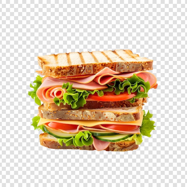 PSD a sandwich with lettuce tomatoes and cheese on a bun on a transparent background