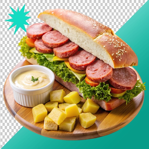 sandwich with salami sausage on transparent background