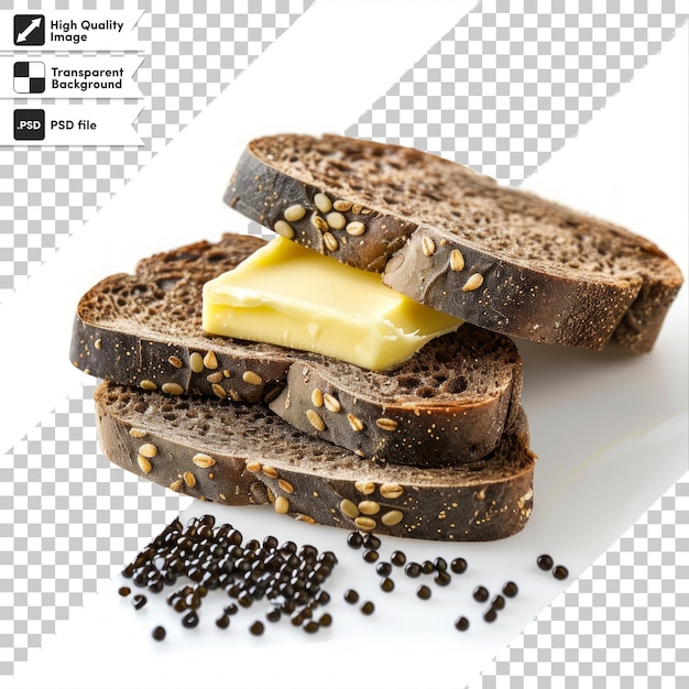 a sandwich with a slice of butter and seeds on it