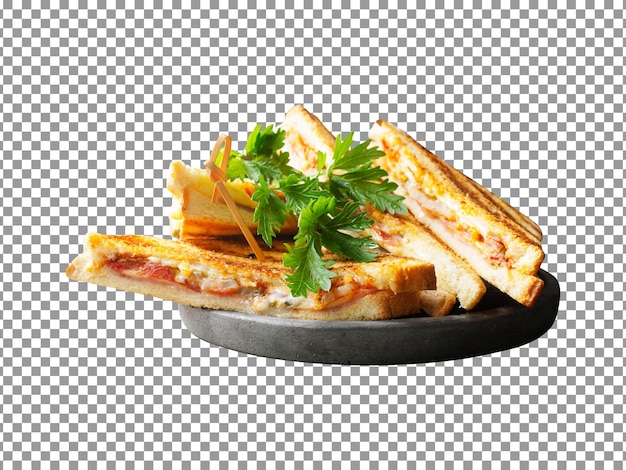 Sandwiches plate with a sprig of parsley on transparent background