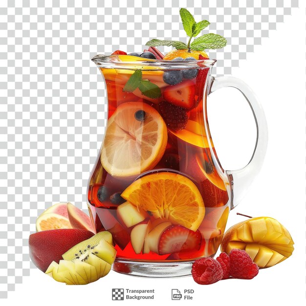 PSD sangria pitcher with fresh fruit transparent background