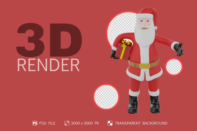 Santa bring gift box 3D character with Isolated background