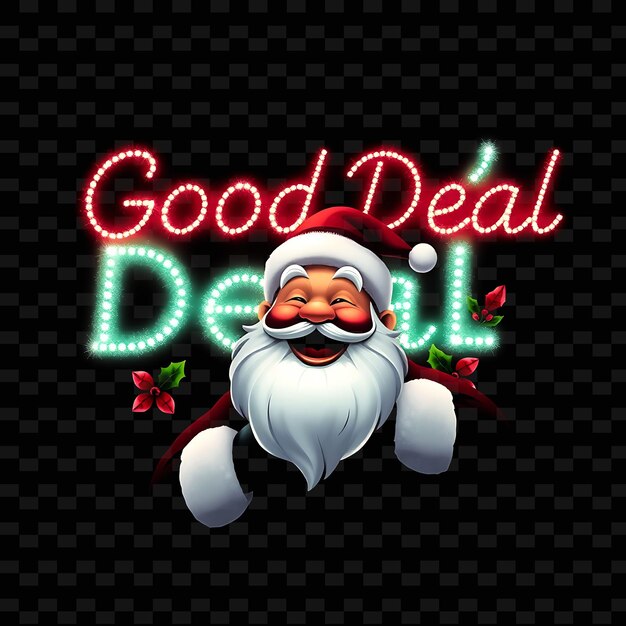 PSD a santa claus character with a neon sign that says good deal